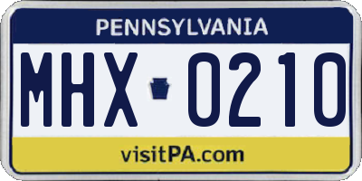 PA license plate MHX0210