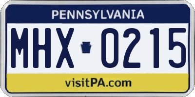PA license plate MHX0215