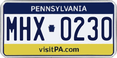 PA license plate MHX0230