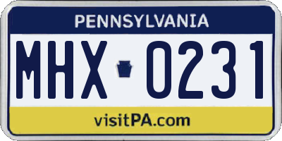 PA license plate MHX0231