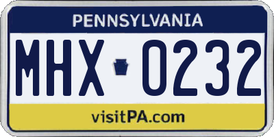 PA license plate MHX0232