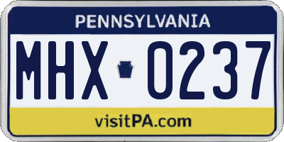 PA license plate MHX0237
