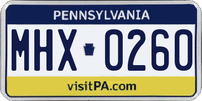 PA license plate MHX0260