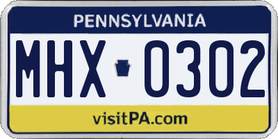 PA license plate MHX0302