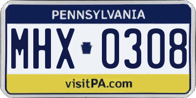 PA license plate MHX0308