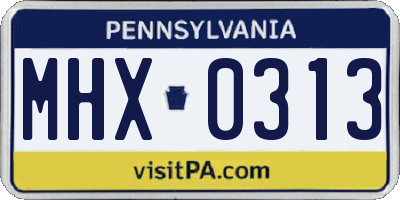 PA license plate MHX0313