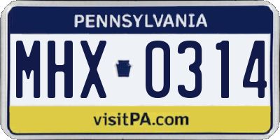 PA license plate MHX0314