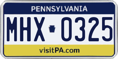 PA license plate MHX0325