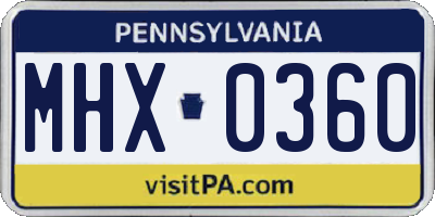 PA license plate MHX0360