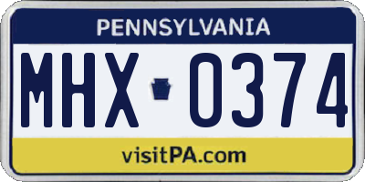 PA license plate MHX0374