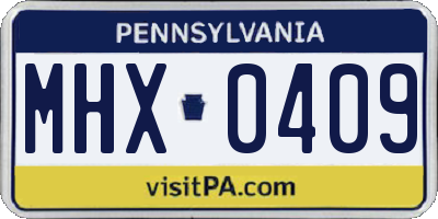 PA license plate MHX0409