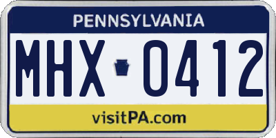 PA license plate MHX0412