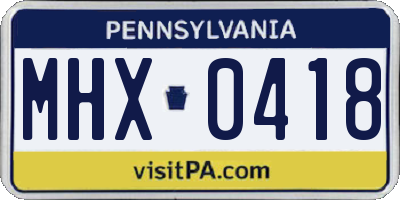 PA license plate MHX0418