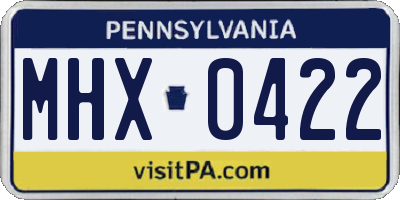 PA license plate MHX0422
