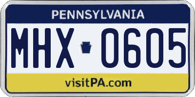 PA license plate MHX0605