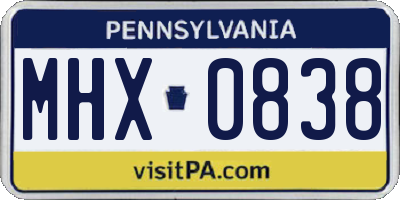 PA license plate MHX0838