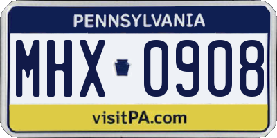 PA license plate MHX0908