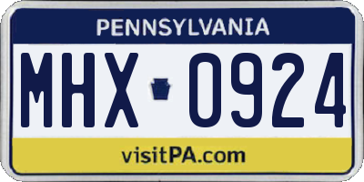 PA license plate MHX0924