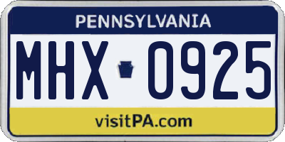 PA license plate MHX0925