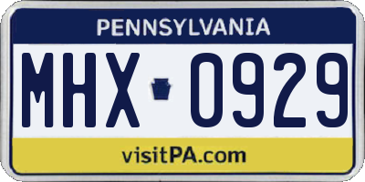 PA license plate MHX0929