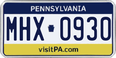 PA license plate MHX0930