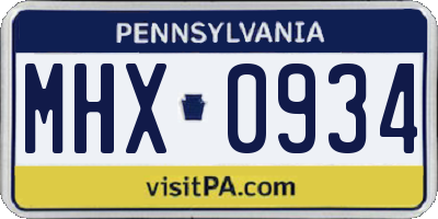 PA license plate MHX0934