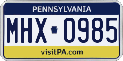 PA license plate MHX0985
