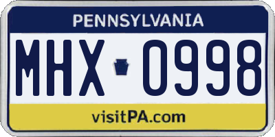 PA license plate MHX0998