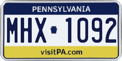 PA license plate MHX1092