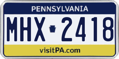 PA license plate MHX2418