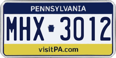 PA license plate MHX3012