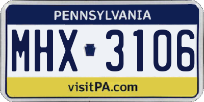 PA license plate MHX3106