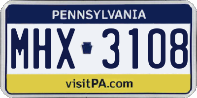 PA license plate MHX3108