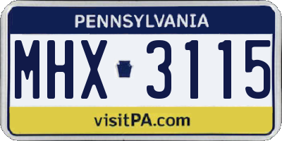 PA license plate MHX3115