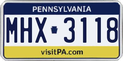 PA license plate MHX3118