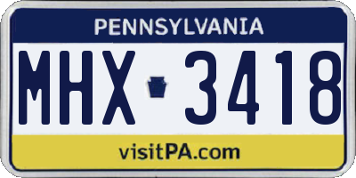 PA license plate MHX3418