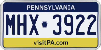 PA license plate MHX3922