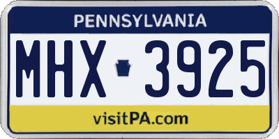 PA license plate MHX3925