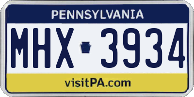PA license plate MHX3934