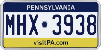 PA license plate MHX3938