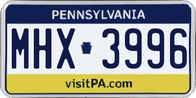 PA license plate MHX3996