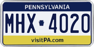 PA license plate MHX4020