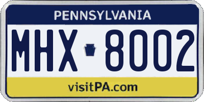 PA license plate MHX8002