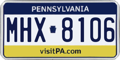 PA license plate MHX8106