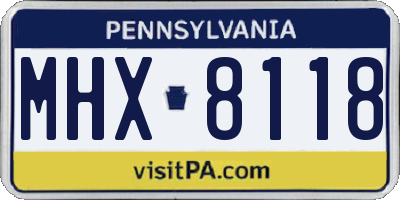 PA license plate MHX8118