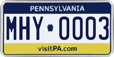 PA license plate MHY0003