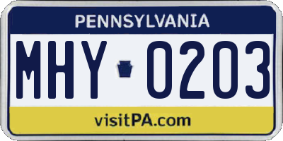 PA license plate MHY0203