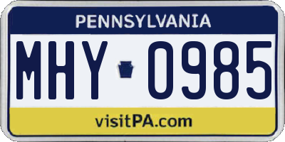 PA license plate MHY0985