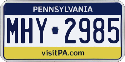 PA license plate MHY2985