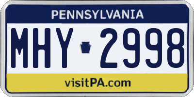 PA license plate MHY2998